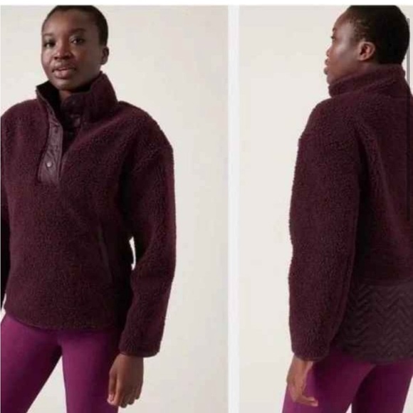 Athleta NWT Cozy Snap Sherpa. Maroon Color 🌵 Large - Picture 1 of 11